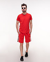 Мужской летний тренировочный прогулочный костюм: шорты и футболка с лампасами