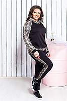Женский спортивный костюм с капюшоном, штаны и кофта с вставками в змеиный принт, батал большие размеры