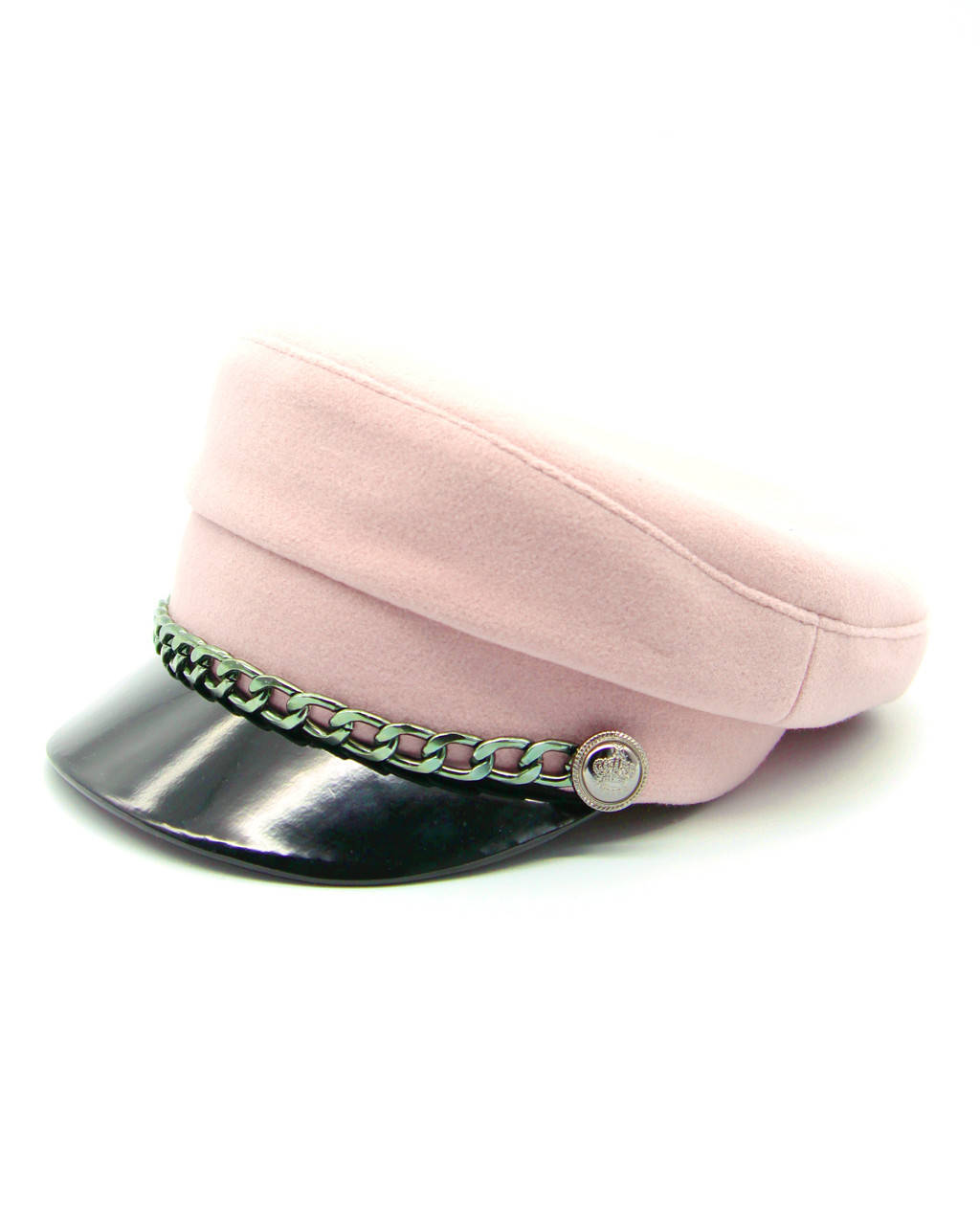 Женская фуражка из кашемира с цепью и лаковым козырьком,розовая. - фото 1 - id-p9399751