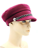 Женская фуражка бретонская кепка из кашемира с цепью (бордовая).