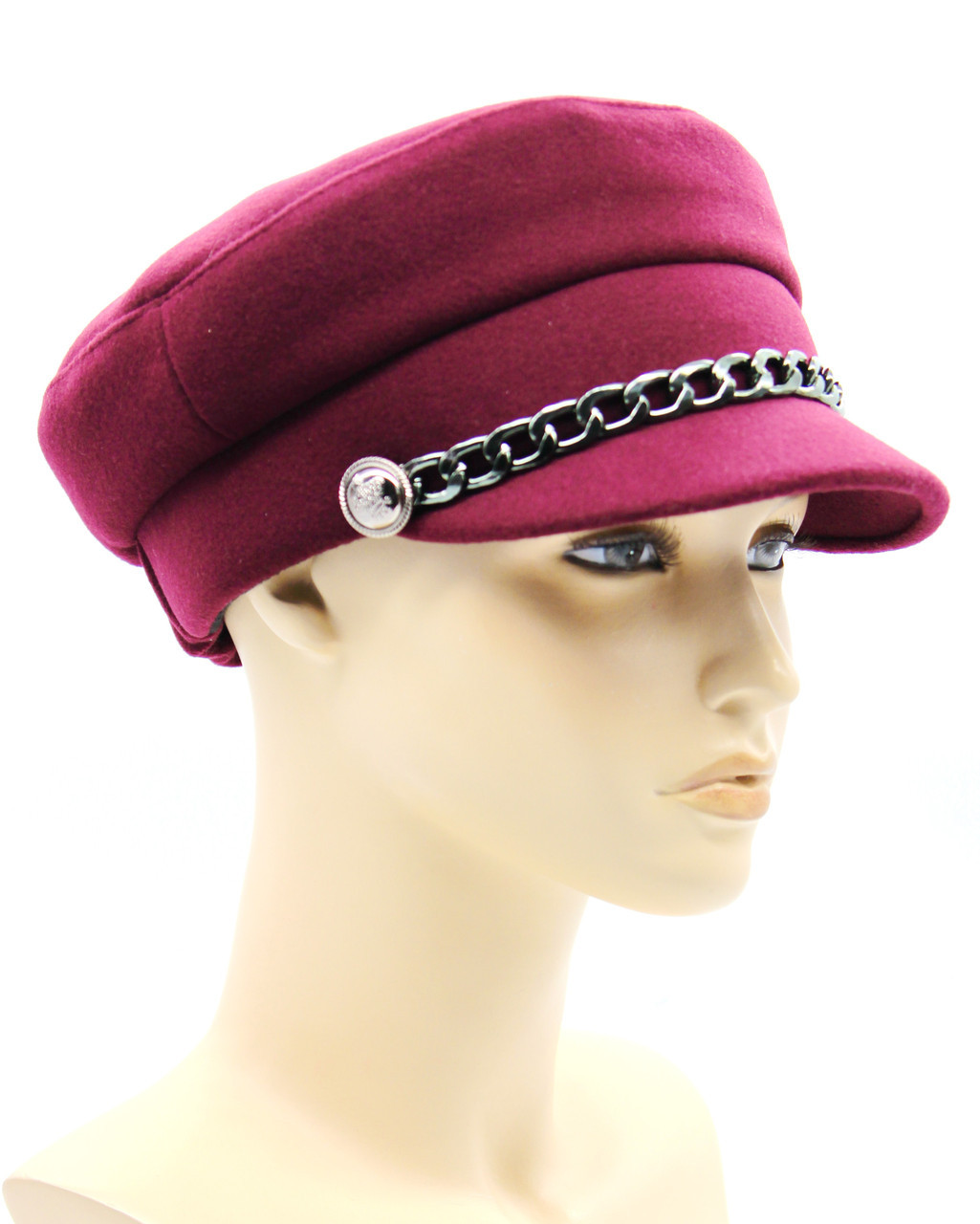Женская фуражка бретонская кепка из кашемира с цепью (бордовая). - фото 1 - id-p9399754