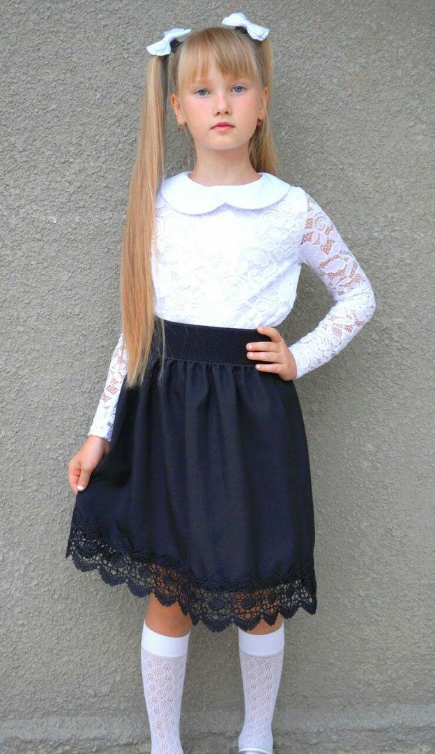 Пышная юбка для девочки с кружевом в школьном стиле - фото 1 - id-p9399789
