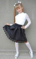 Пышная юбка для девочки из структурного трикотажа с кружевом, в школьном стиле