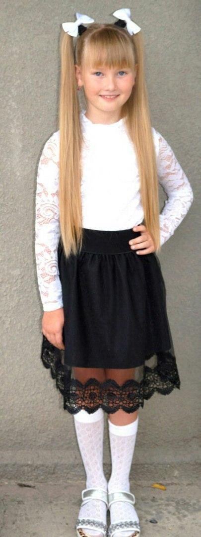 Пышная юбка для девочки с фатином и кружевом в школьном стиле - фото 1 - id-p9413503