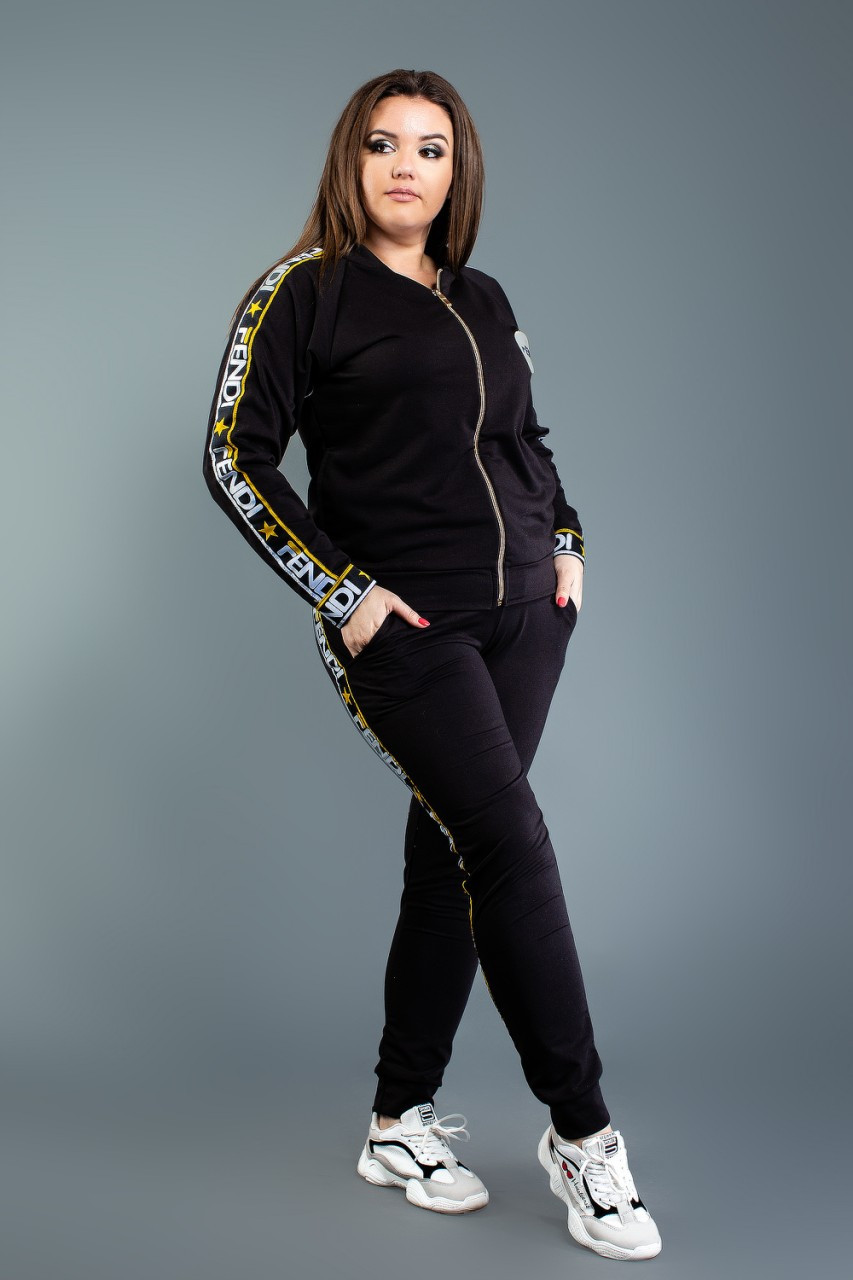 Женский спортивный прогулочный костюм: штаны и кофта на змейке с фирменными лампасами, батал большие размеры - фото 1 - id-p9413934