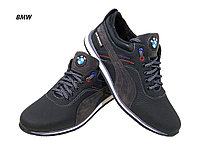 Кроссовки черные натуральная кожа на шнуровке с серой вставкой (BMW серый) 43