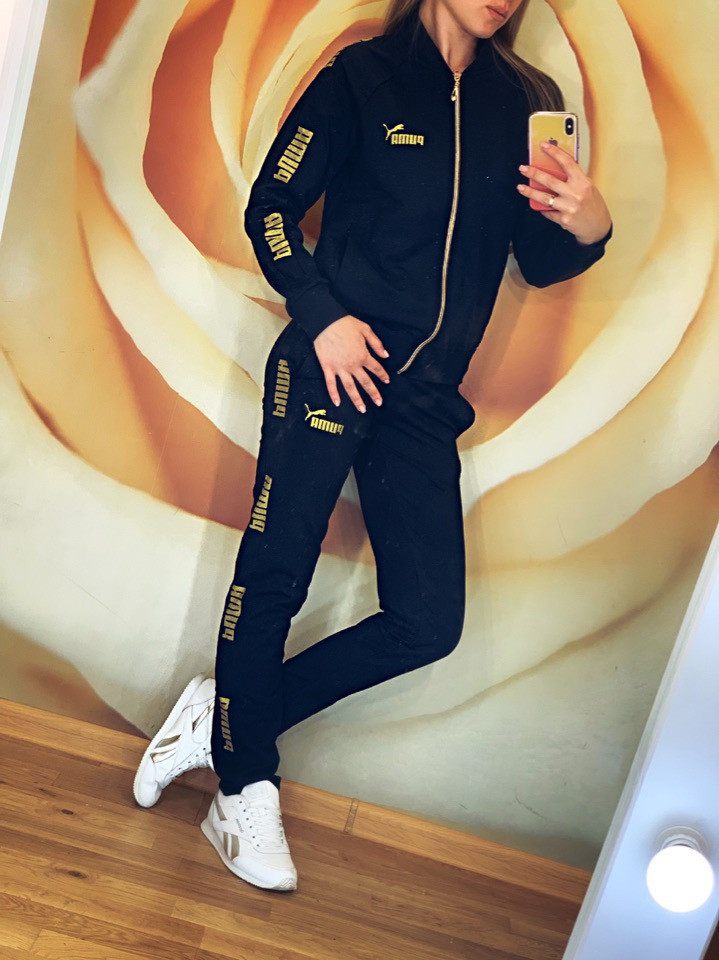 Женский спортивный костюм: штаны и кофта бомбер с золотистыми лампасами, реплика "Puma" - фото 1 - id-p9420542