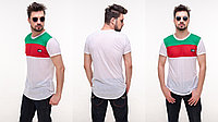 Мужская летняя легкая трехцветная футболка с силиконовой нашивкой Fendi
