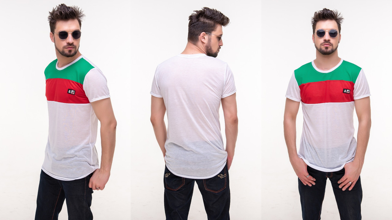 Мужская летняя легкая трехцветная футболка с силиконовой нашивкой Fendi - фото 1 - id-p9427785