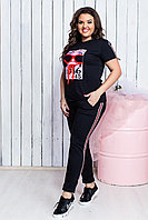 Женский спортивный прогулочный летний костюм: штаны и футболка с аппликацией, батал большие размеры