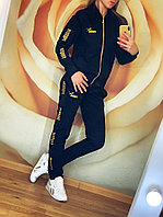 Женский спортивный костюм: штаны и кофта бомбер с золотистыми лампасами, реплика "Puma"