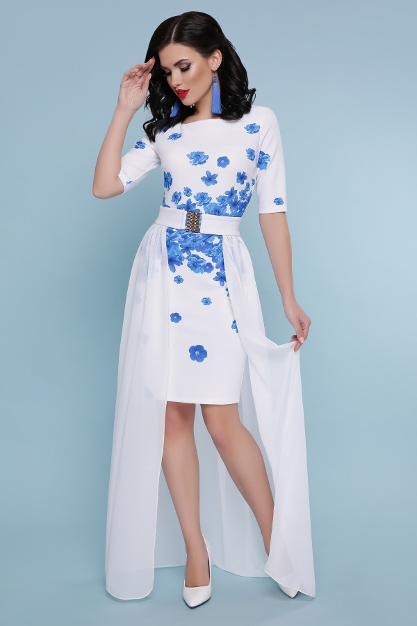 Голубые цветы платье Кейтлин к/р белый - фото 1 - id-p9432367