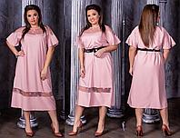 Нарядное платье свободного силуэта с прозрачными вставками из сетки, батал большие размеры