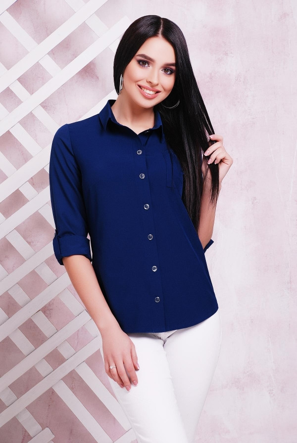 Блуза 1710 темно-синяя - фото 1 - id-p9432179