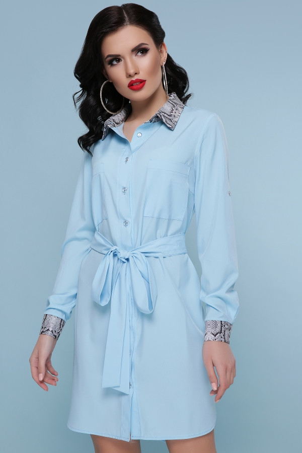 Питон платье-рубашка Аврора д/р голубой - фото 1 - id-p9454303