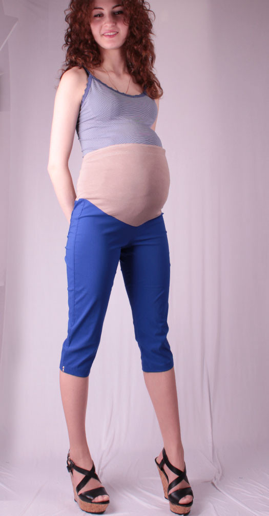 Бриджи для беременных с хлястиками на карманах, синий и беж - фото 1 - id-p9458475