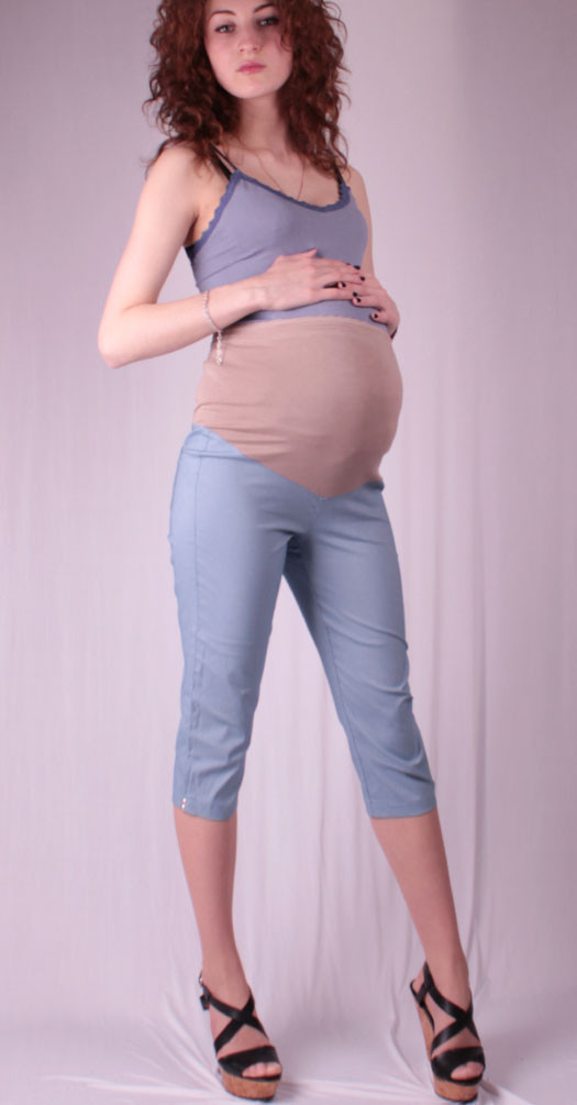 Бриджи для беременных с хлястиками на карманах, джинс и беж - фото 1 - id-p9458476