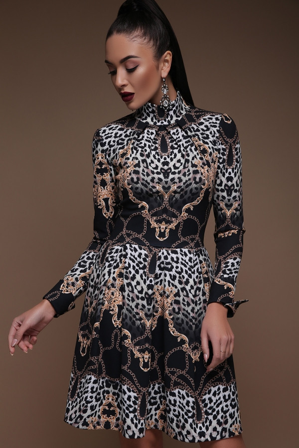 Леопард-цепи платье Эльнара д/р принт - фото 1 - id-p9432388