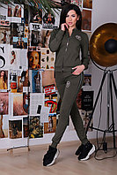 Стильный женский спортивный костюм: штаны и кофта на змейке с серебристыми лампасами, норма и батал