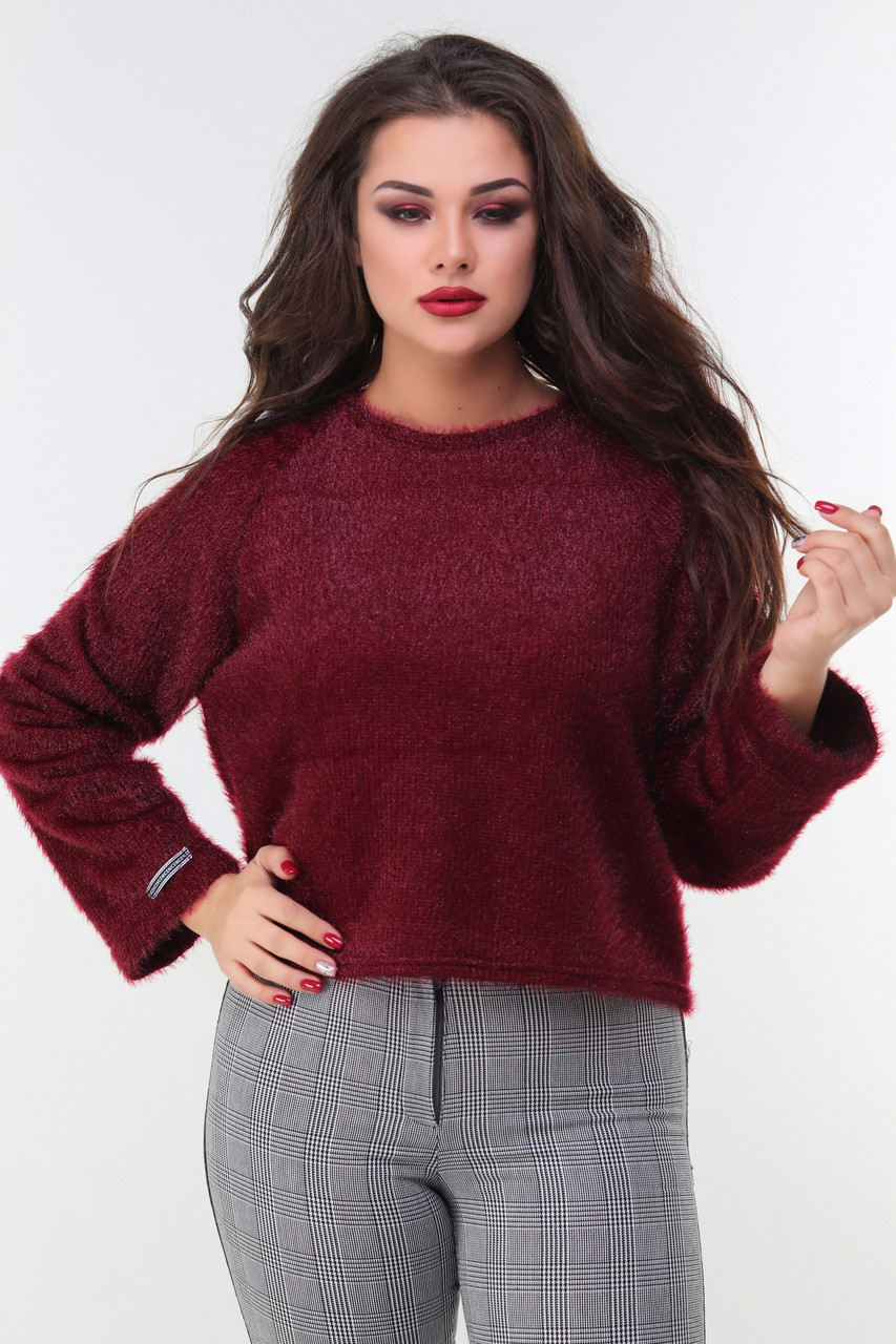 Женская красивая укороченная ворсистая ангоровая кофта свитер норма и батал - фото 1 - id-p8674816