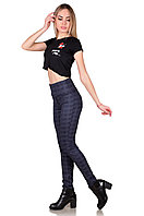 Лосины с высокой талией синие в крупную клетку