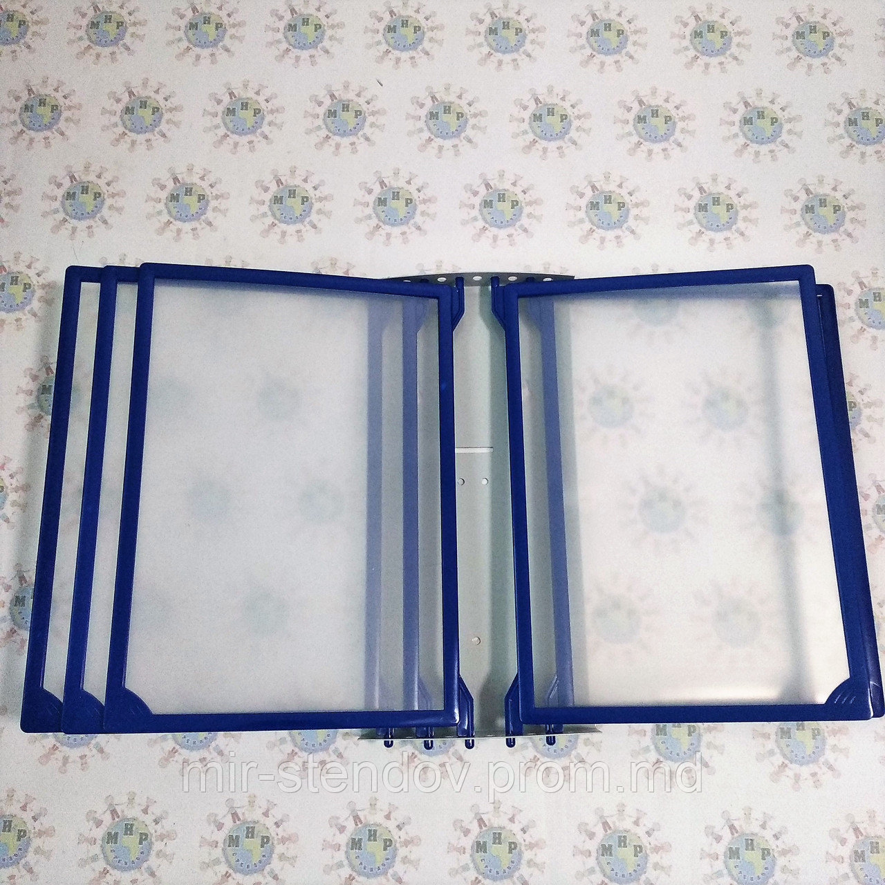 Настенная демосистема с металлической основой на 5 карманов Синяя, фото 1