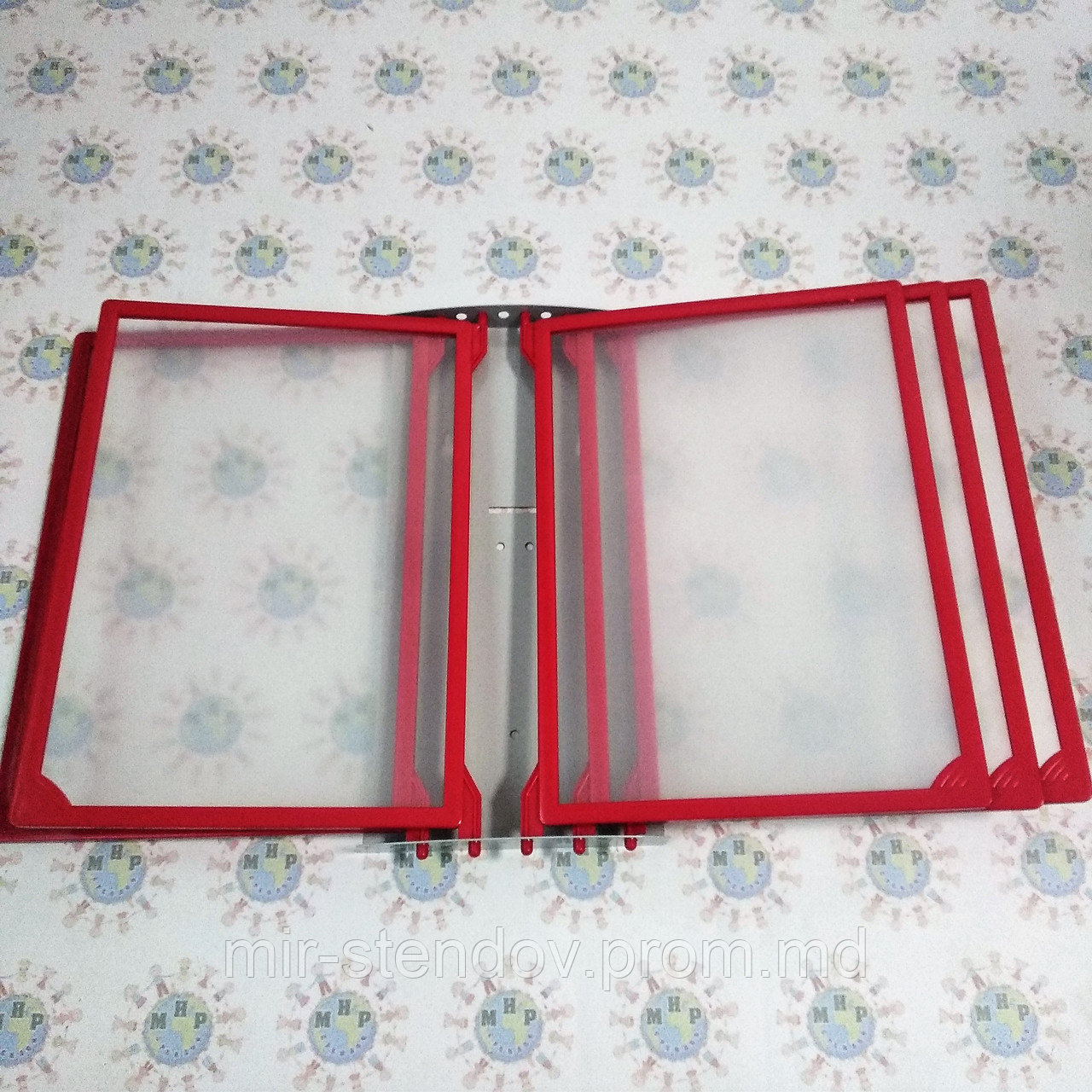 Настенная демосистема с металлической основой на 5 карманов Красная, фото 1