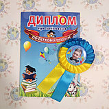 Диплом и значок с розеткой  и ленточками в украинском стиле с фотографией выпускника, фото 2