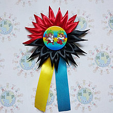 Значки с Красно-черными розетками Тюльпан и хвостиками