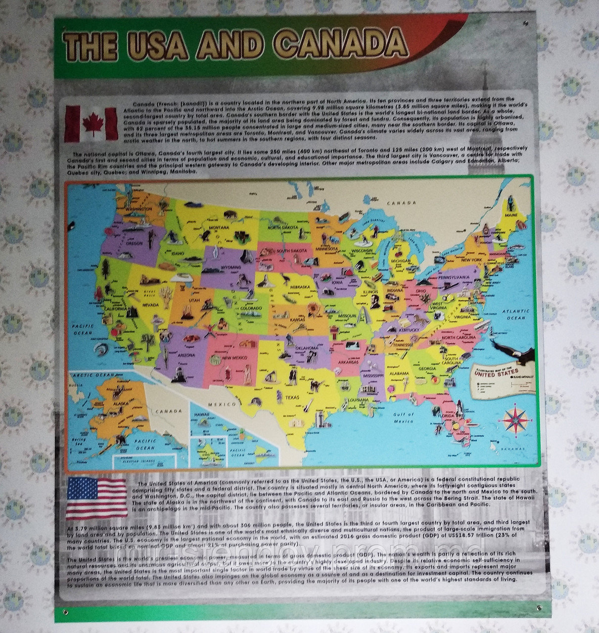 The USA and Canada. Стенд-карта для кабинета английского языка, фото 1