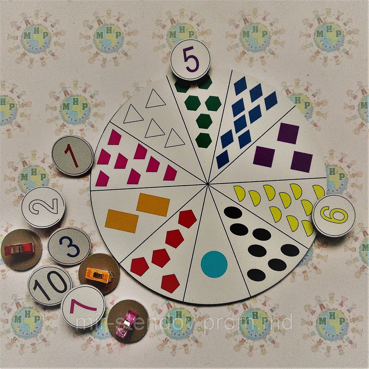 Цветные фигуры. Игра с прищепками для изучения цифр и цветов - фото 1 - id-p9521898