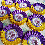 Бутоньерка на руку для выпускников и первоклассников с розеткой Желто-фиолетовой, фото 2