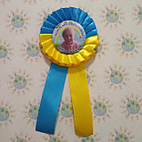 Значок с розеткой и хвостиками желто-голубыми. Выпускник, фото 5