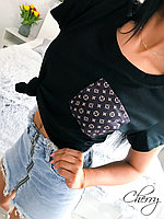 Стильная летняя женская молодежная футболка с карманом на груди