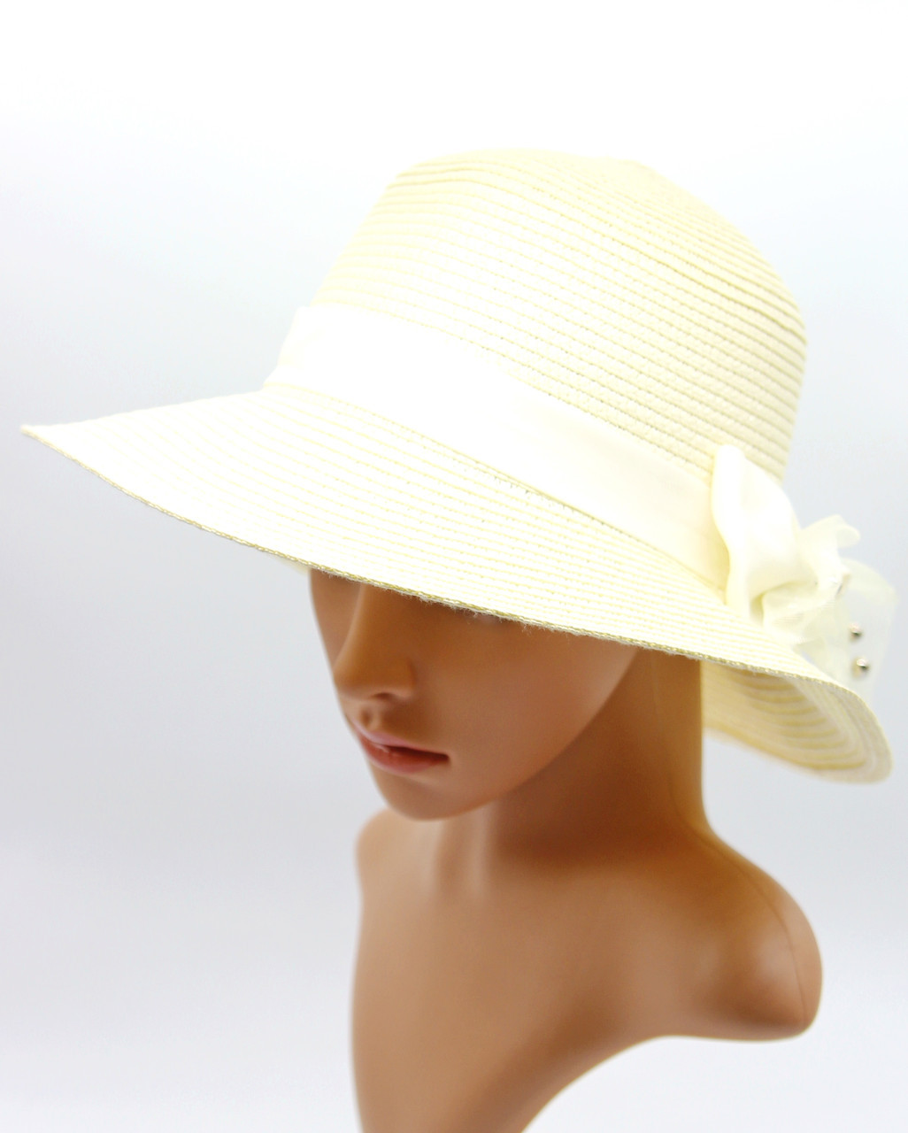 Летняя шляпка с бантом, шляпа женская летняя, женская шляпа с полями, Бежевая. - фото 1 - id-p9526747