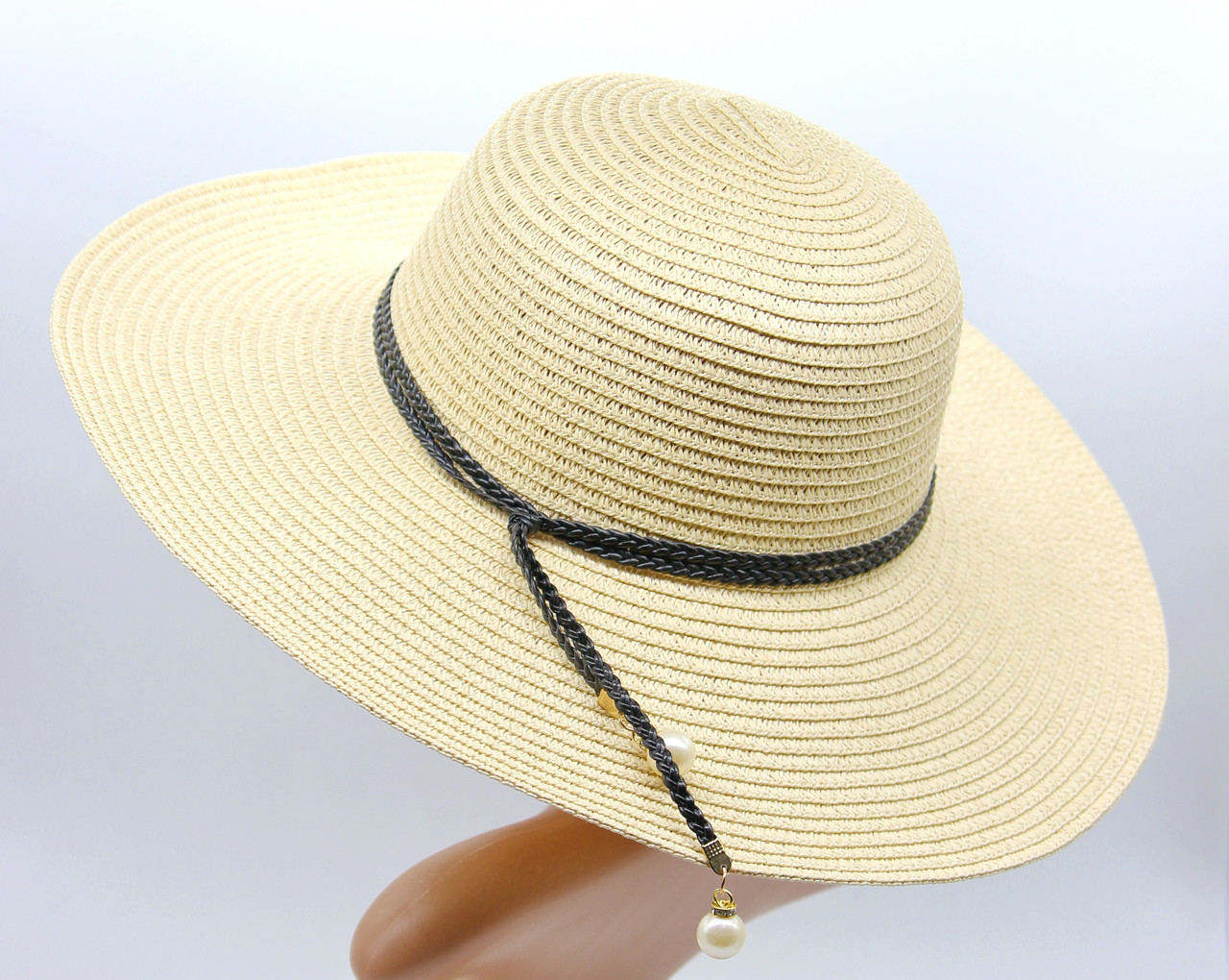 Летняя шляпка пляжная, шляпа женская летняя, женская шляпа с большими полями, молочная. - фото 1 - id-p9526749