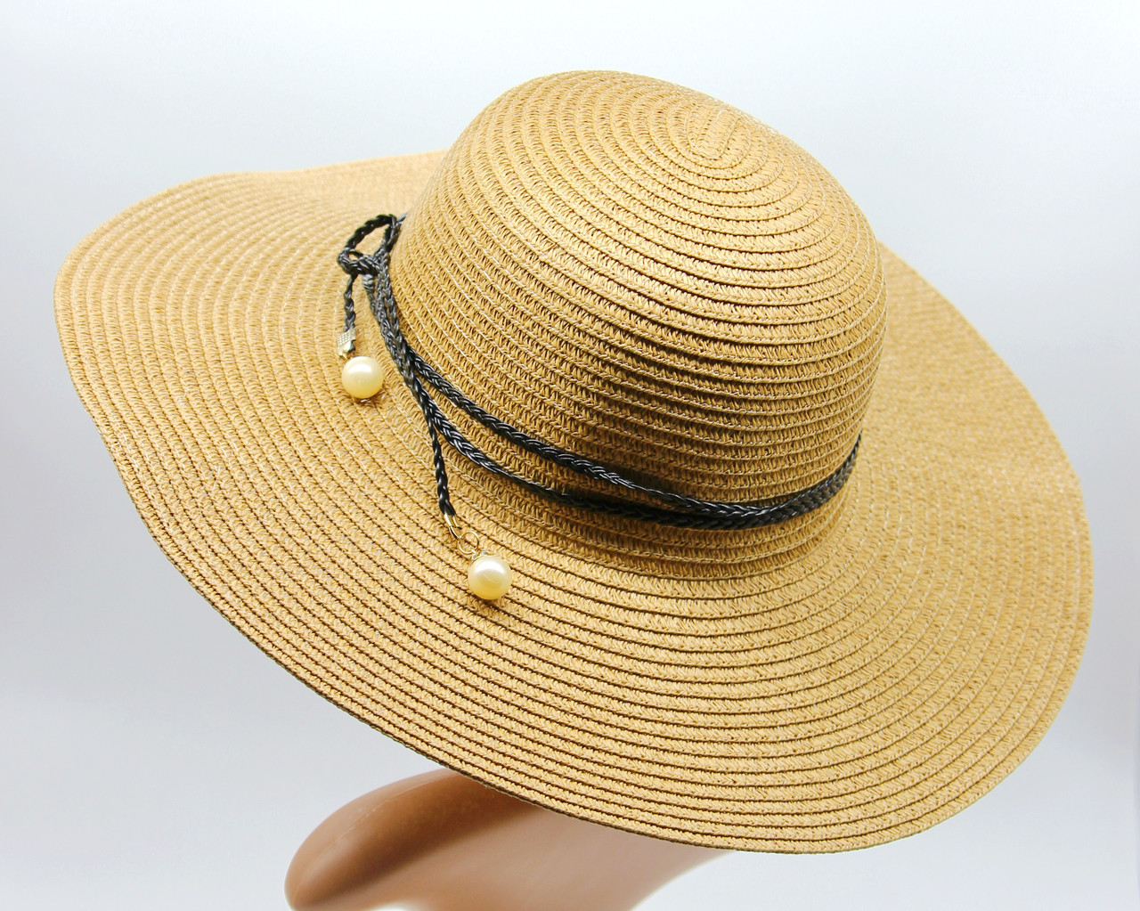 Женская шляпа с большими полями, шляпа женская летняя, летняя шляпка пляжная, светло - коричневая. - фото 1 - id-p9526751