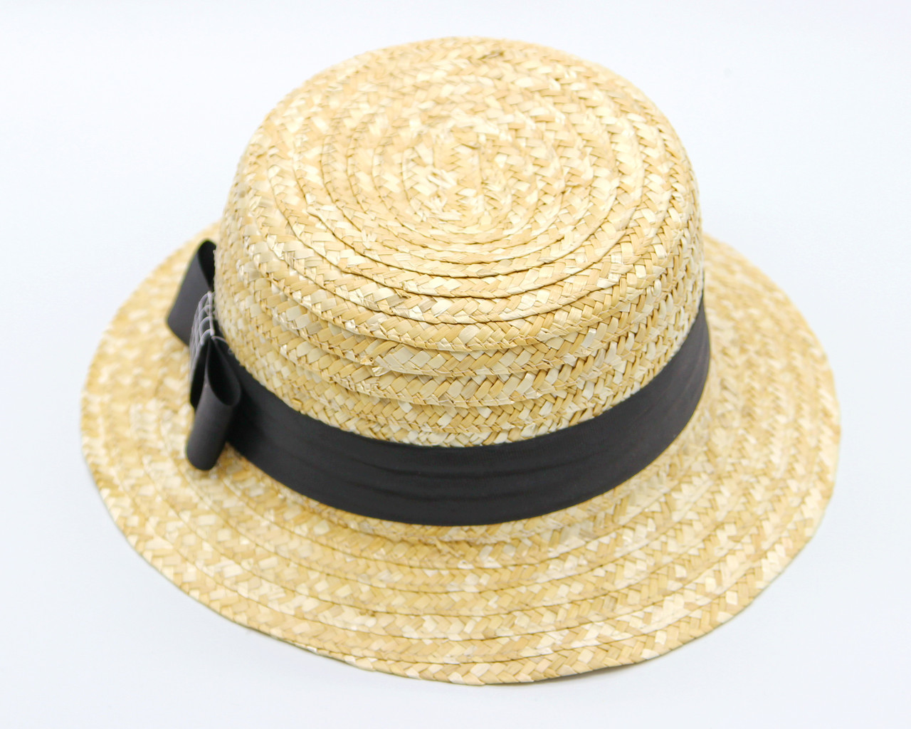 Соломенная шляпа с черной лентой и узким полем, шляпа женская летняя, летняя шляпка пляжная, бежевая. - фото 1 - id-p9526752