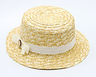 Соломенная шляпа с белой лентой и узким полем, шляпа женская летняя, летняя шляпка пляжная, бежевая.