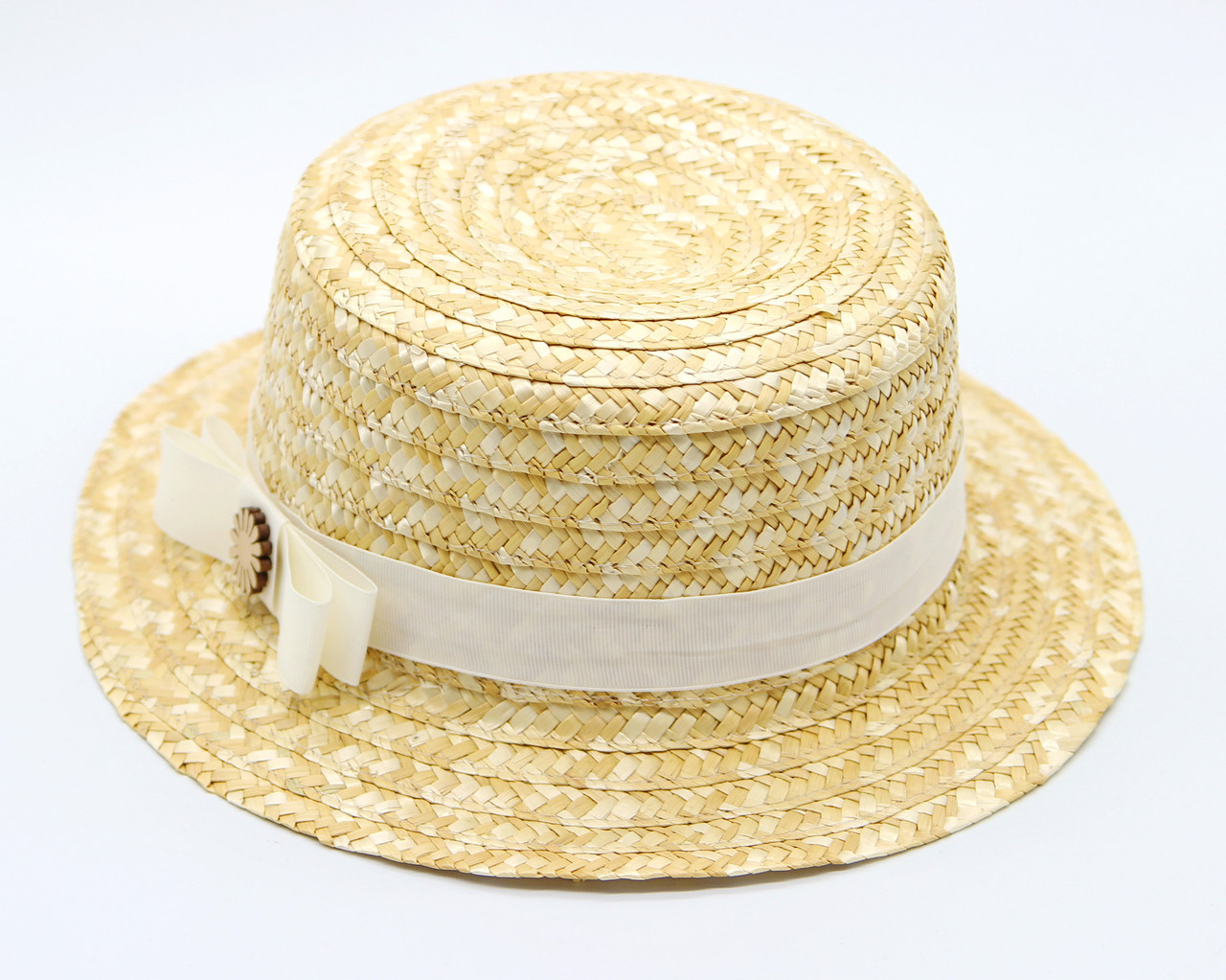Соломенная шляпа с белой лентой и узким полем, шляпа женская летняя, летняя шляпка пляжная, бежевая. - фото 1 - id-p9526753