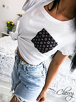 Стильная летняя женская молодежная футболка с карманом на груди