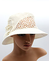 Женская льняная шляпка с полями - летняя шляпа женская украшением.