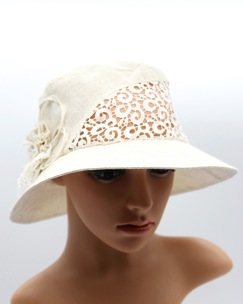 Женская льняная шляпка с полями - летняя шляпа женская украшением. - фото 1 - id-p9526758