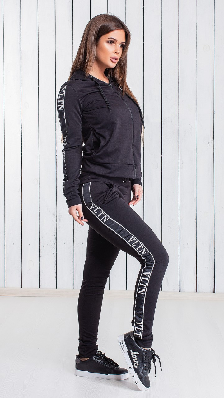 Модный женский спортивный костюм: штаны и кофта на змейке с капюшоном, реплика Valentino - фото 1 - id-p9526896