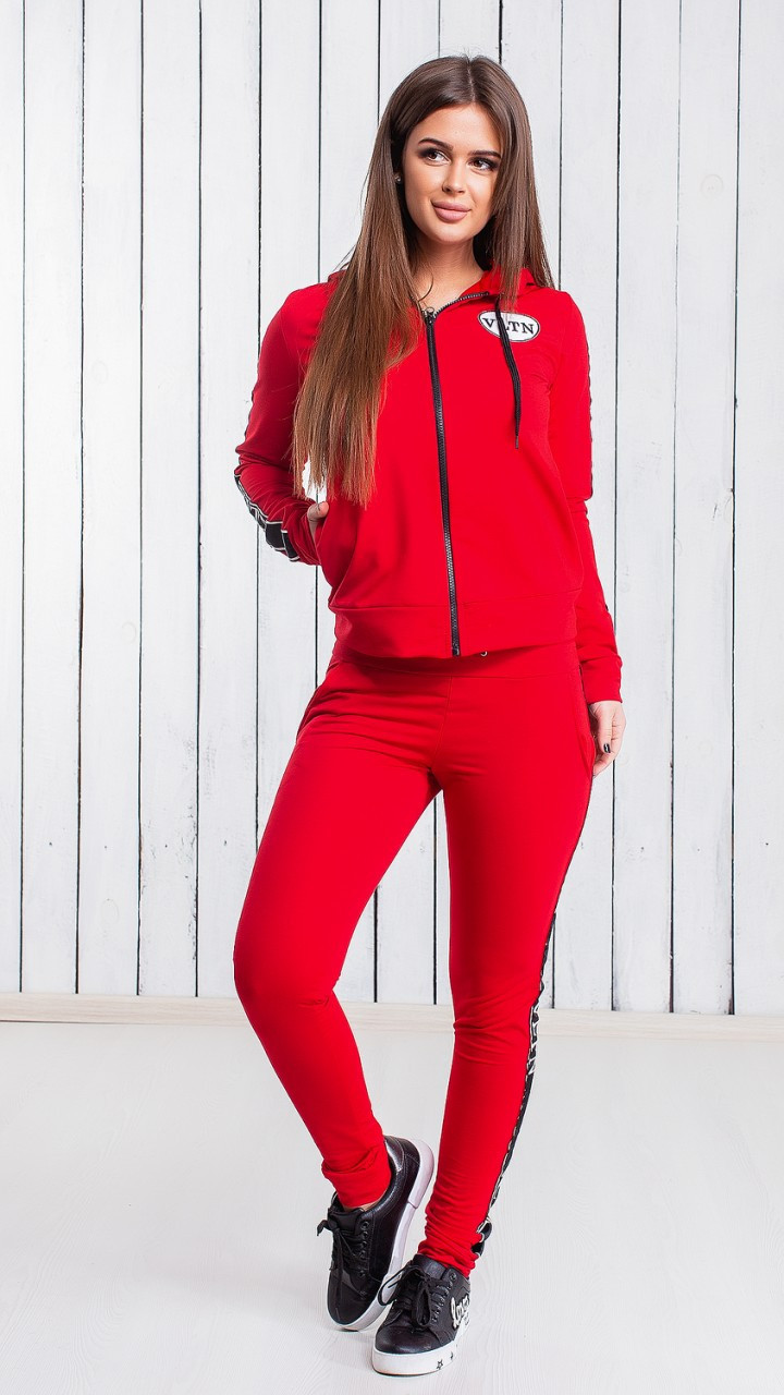 Модный женский спортивный костюм: штаны и кофта на змейке с капюшоном, реплика Valentino - фото 1 - id-p9535741