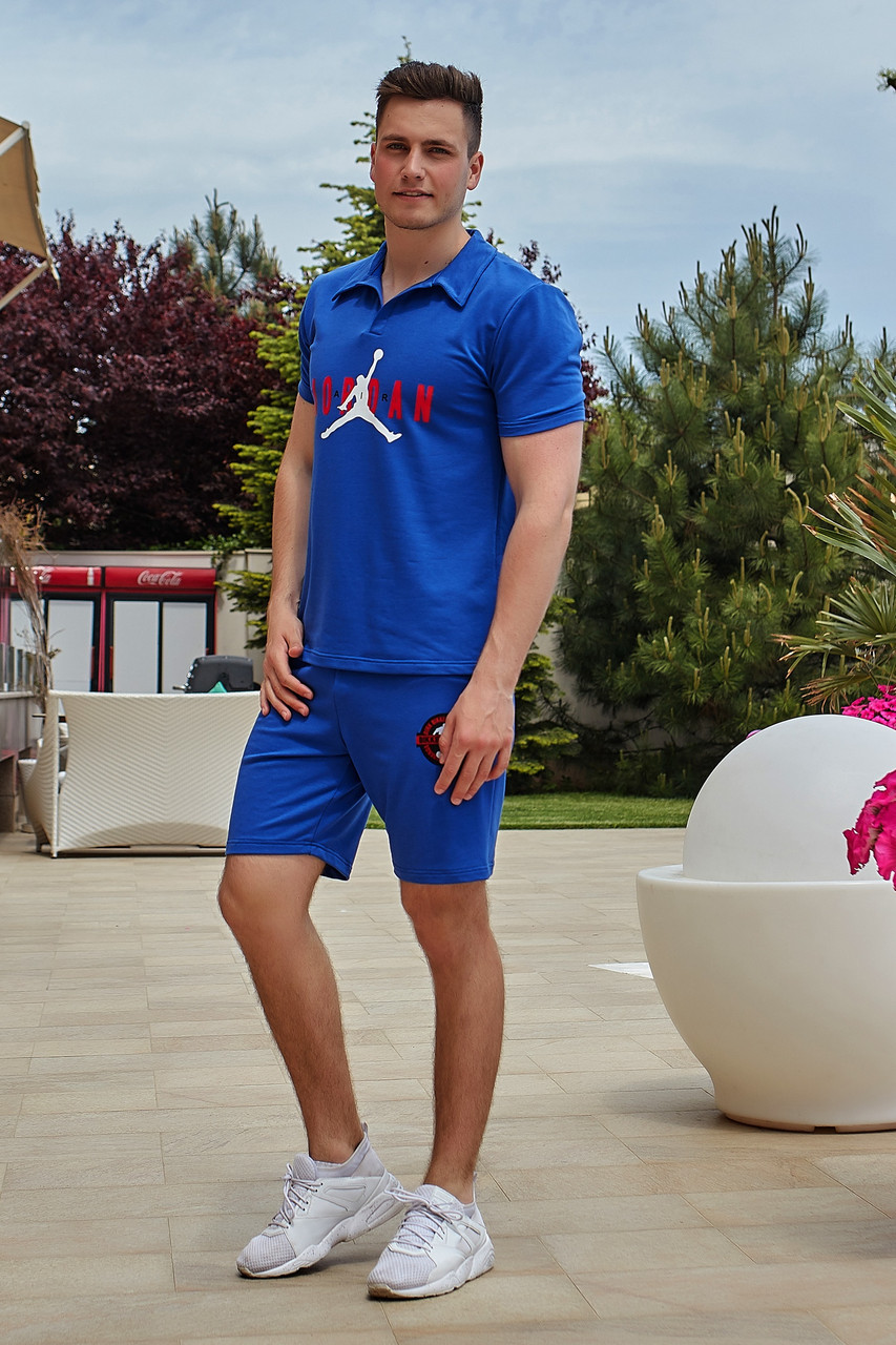 Мужской летний спортивный прогулочный костюм: футболка поло и шорты на резинке - фото 1 - id-p9481459
