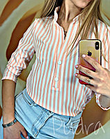 Женская повседневная рубашка блузка в полоску на кнопках с воротом стойкой