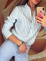 Женская повседневная рубашка блузка в полоску на кнопках с воротом стойкой