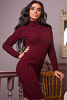 Вязаное платье под горло бордовое