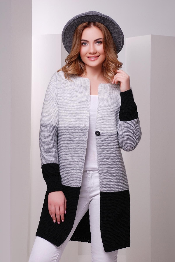 Кардиган 132 св.серый-т.серый-черный - фото 1 - id-p9430400